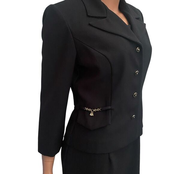 Virgo Womens 10 Petite 2pc Black Blazer Suit Jacket Dress Set Union Label USA - Picture 1 of 16